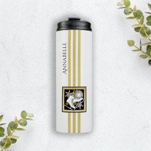 Persoonlijke Gouden Glitter Zwart Witte IJsschaats Thermosbeker
