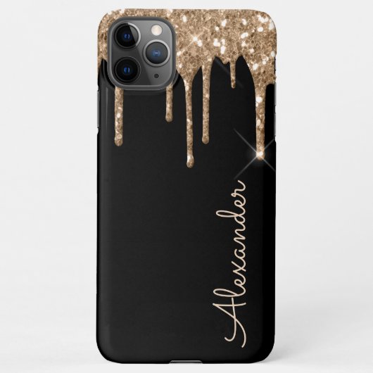 Persoonlijke Gouden Glitter Zwarte Handgeschreven  iPhone Hoesje (Achterkant)