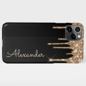 Persoonlijke Gouden Glitter Zwarte Handgeschreven  iPhone Hoesje (Achterkant horizontaal)