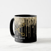 Persoonlijke gouden glitterschaar kapsalon mok (Voorkant links)