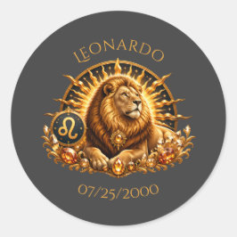 Persoonlijke Gouden Grijze Sterrenbeeld Leeuw Ronde Sticker