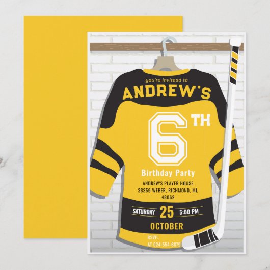 Persoonlijke Gouden Hockey Verjaardag Uitnodiging (Voorkant / Achterkant)