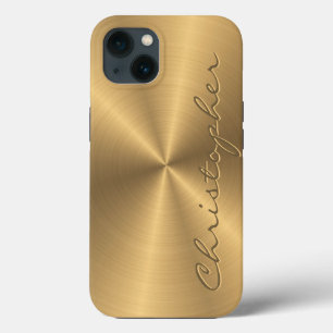 Persoonlijke Gouden Metallic Radiale Textuur iPhone 13 Hoesje