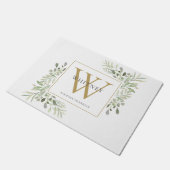 Persoonlijke gouden monogram bloem groen deurmat (Schuin)