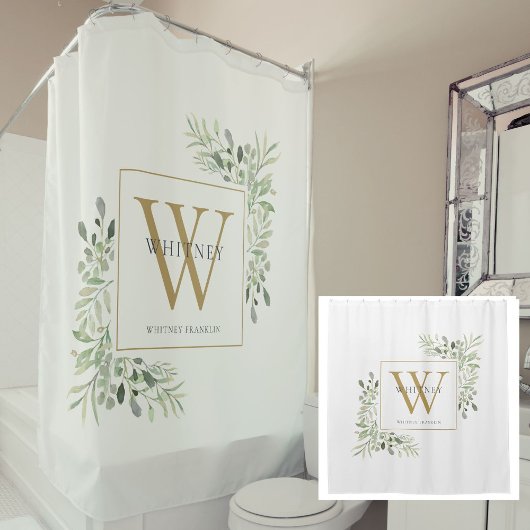 Persoonlijke gouden monogram waterverf groen douchegordijn