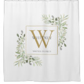 Persoonlijke gouden monogram waterverf groen douchegordijn (Voorkant)