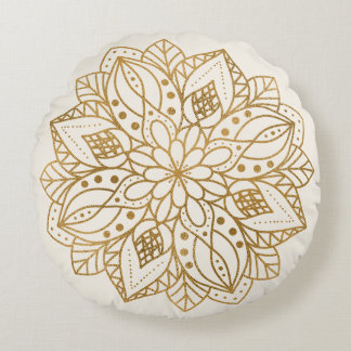 Persoonlijke Gouden Natuur Mandala Rond Kussen