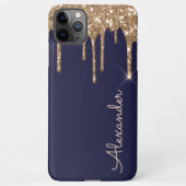 Persoonlijke Gouden Navy Druppelende Glitters BUDG iPhone Hoesje (Achterkant)