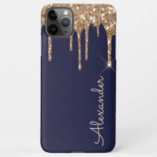 Persoonlijke Gouden Navy Druppelende Glitters BUDG iPhone 11Pro Max Hoesje