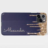 Persoonlijke Gouden Navy Druppelende Glitters BUDG iPhone Hoesje (Achterkant horizontaal)