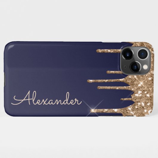 Persoonlijke Gouden Navy Druppelende Glitters BUDG iPhone Hoesje (Achterkant horizontaal)