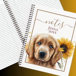 Persoonlijke Gouden Retriever Puppy Zonnebloem Notitieboek