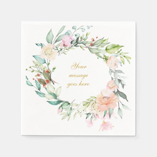 Persoonlijke Gouden Script Roos Guirlande Bloem Servet (Voorkant)