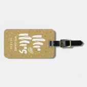 Persoonlijke gouden stof confetti meneer en mevrou bagagelabel (Voorkant horizontaal)