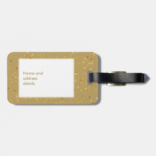 Persoonlijke gouden stof confetti meneer en mevrou bagagelabel (Achterkant horizontaal)