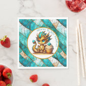 Persoonlijke gouden turkoois draak jongens verjaar servet (Insitu)