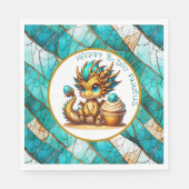 Persoonlijke gouden turkoois draak jongens verjaar servet (Voorkant)