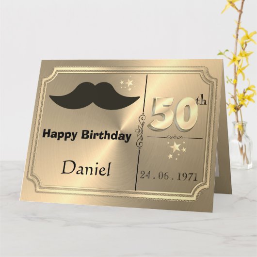 Persoonlijke gouden verjaardagskaart voor een man  kaart (Gele Bloem)