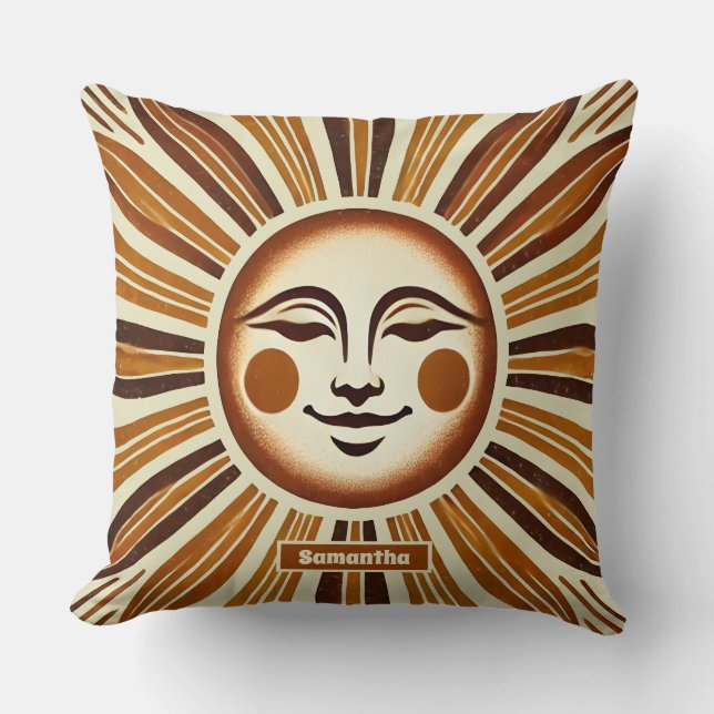 Persoonlijke Gouden Vintage Boho Zon Geschenk Kussen (Voorkant)