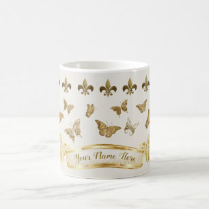 Persoonlijke Gouden Vlinder Fleur de Lis 11 oz Koffiemok