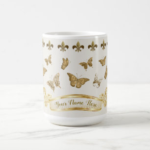 Persoonlijke Gouden Vlinder Fleur de Lis 15 oz Koffiemok