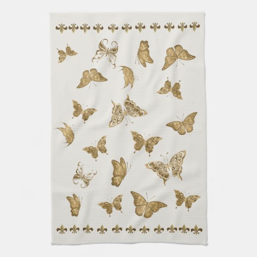 Persoonlijke Gouden Vlinder Fleur de Lis Matching Theedoek (Verticaal)