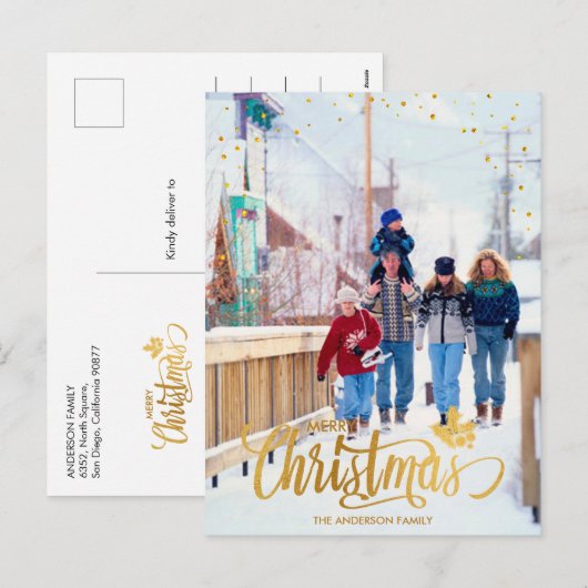 Persoonlijke gouden vrolijk kerstfeest foto kerstk feestdagenkaart (Voorkant / Achterkant)