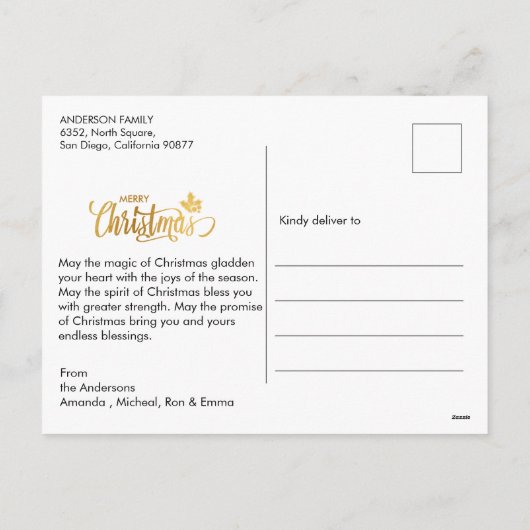 Persoonlijke gouden vrolijk kerstfeest foto kerstk feestdagenkaart (Achterkant)