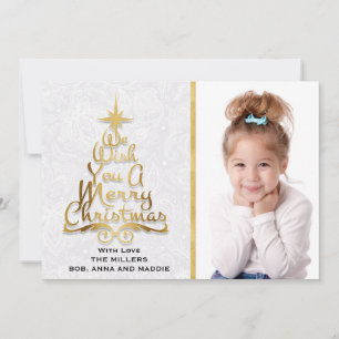 Persoonlijke gouden witte kant foto kerstkaart