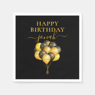 Persoonlijke gouden zwarte ballonnen Happy Birthda Servet