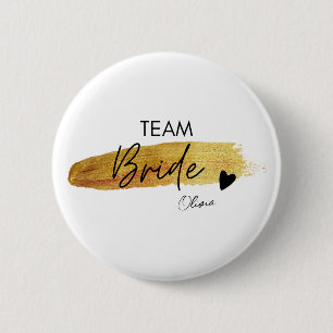 Persoonlijke Gouden & Zwarte Moderne Chic Bruids T Ronde Button 5,7 Cm