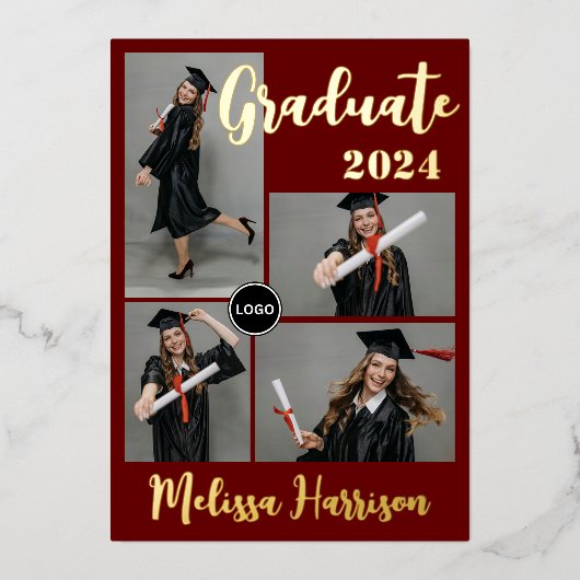 Persoonlijke graduate foto collage folie uitnodiging (Voorkant)