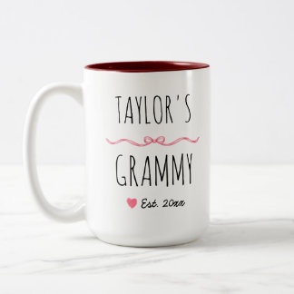 Persoonlijke Grammy Roze Strik Naam en Geschat Jaa Tweekleurige Koffiemok