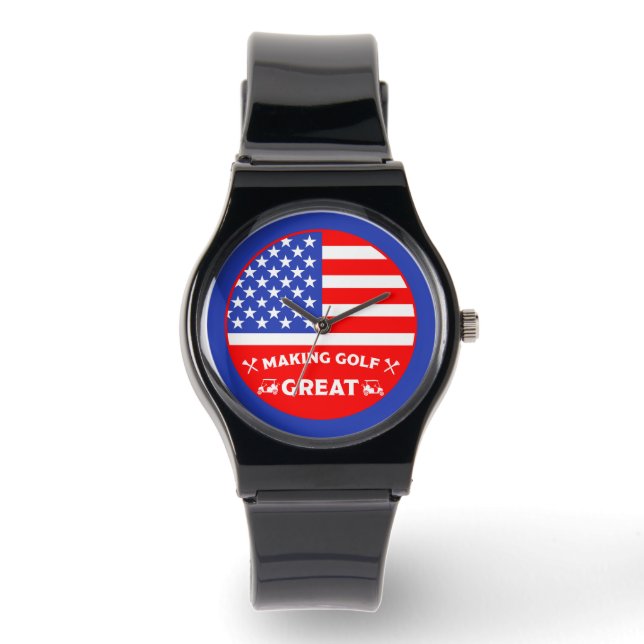 Persoonlijke Grappige Amerikaanse Golfspeler Horloge (Voorkant)