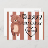 Persoonlijke grappige beer strepen verjaardag briefkaart (Voorkant / Achterkant)
