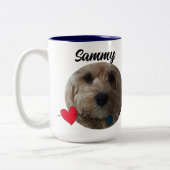 Persoonlijke grappige citaatnaam/foto tweekleurige koffiemok (Links)