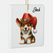 Persoonlijke Grappige Corgi Cowboy Kerstman Hoed K Keramisch Ornament (Rechts)