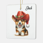 Persoonlijke Grappige Corgi Cowboy Kerstman Hoed K Keramisch Ornament (Links)