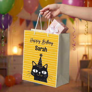 Persoonlijke Grappige Cute Zwarte Kat Gelukkig Ver Medium Cadeauzakje