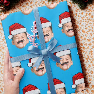 Persoonlijke Grappige Gezichts Santa Hoed Foto Ker Cadeaupapier