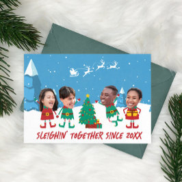 Persoonlijke Grappige Gezichtsfoto Kerstelf Feestdagenkaart