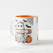 Persoonlijke grappige Halloween-geest leraar mok (Voorkant links)