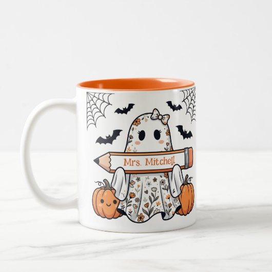 Persoonlijke grappige Halloween-geest leraar mok (Links)