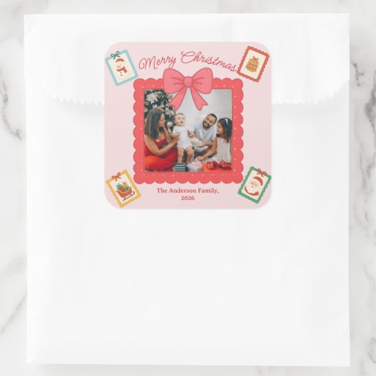 Persoonlijke Grappige Kerst Foto Collage Vierkante Sticker (Tas)