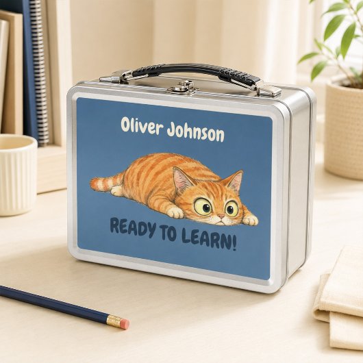 Persoonlijke Grappige Oranje Kat Denim Blauwe Meta