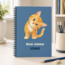 Persoonlijke Grappige Oranje Kat Denim Blauwe Scho Notitieboek