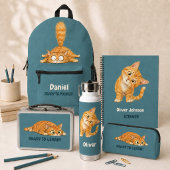 Persoonlijke Grappige Oranje Kat Donker Teal Metaa