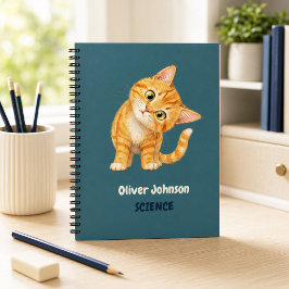 Persoonlijke Grappige Oranje Kat Donker Teal Schoo Notitieboek