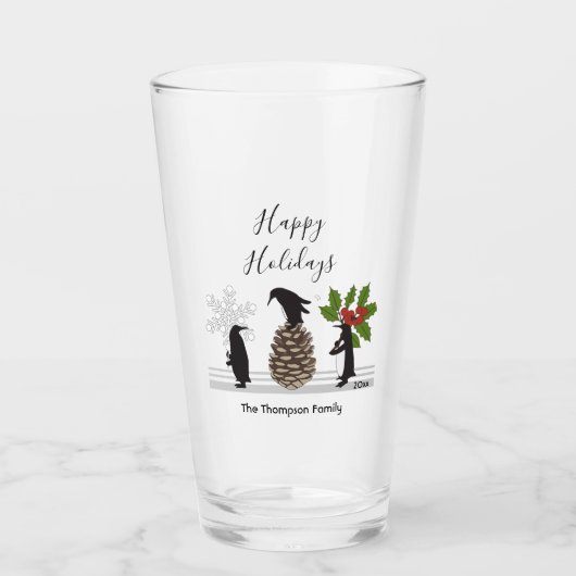 Persoonlijke Grappige Pinguïn Kerstmis Glas (Voorkant)