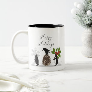 Persoonlijke Grappige Pinguïn Kerstmis Tweekleurige Koffiemok